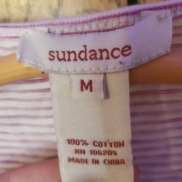 SUNDANCE Pink White Striped Long Sleeve Henley Top - Medium - Picture 5 of 5